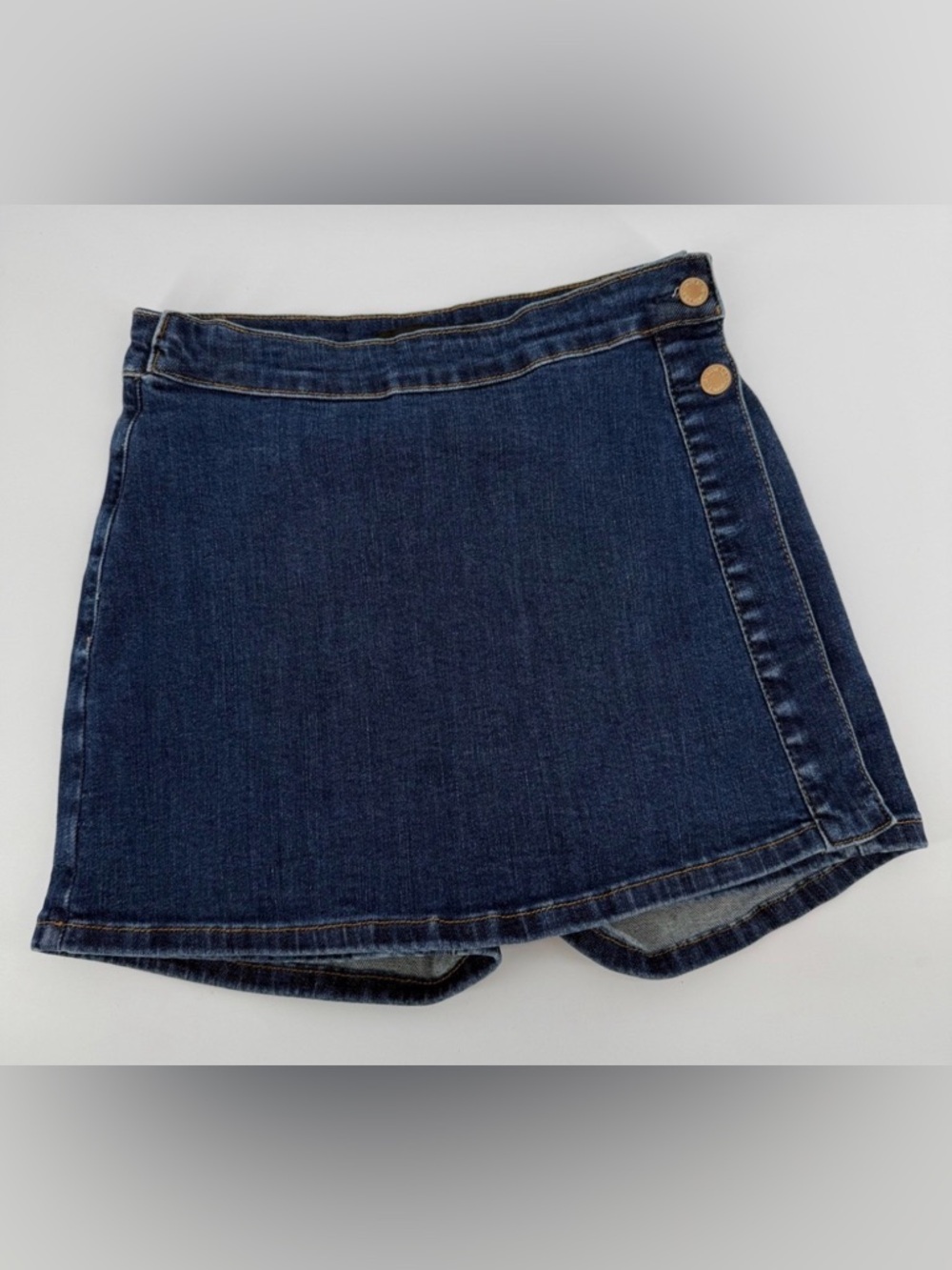 Judy Blue Deep Indigo Denim Skort with Leather Logo Patch